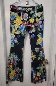 Alexis - Navy Blue Floral Tropical Print Kamilla Flare Wide Leg Pants 32" waist